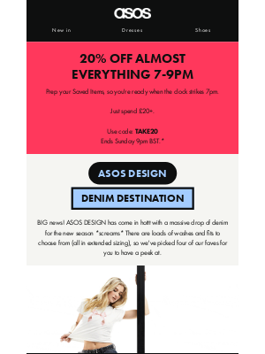 ASOS (United Kingdom) - 20% off almost everything! 7-9pm 🚨