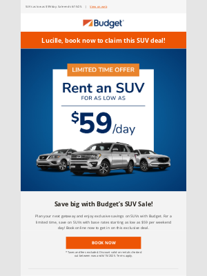 Budget - ⏰ Lucille, still thinking of renting an SUV?