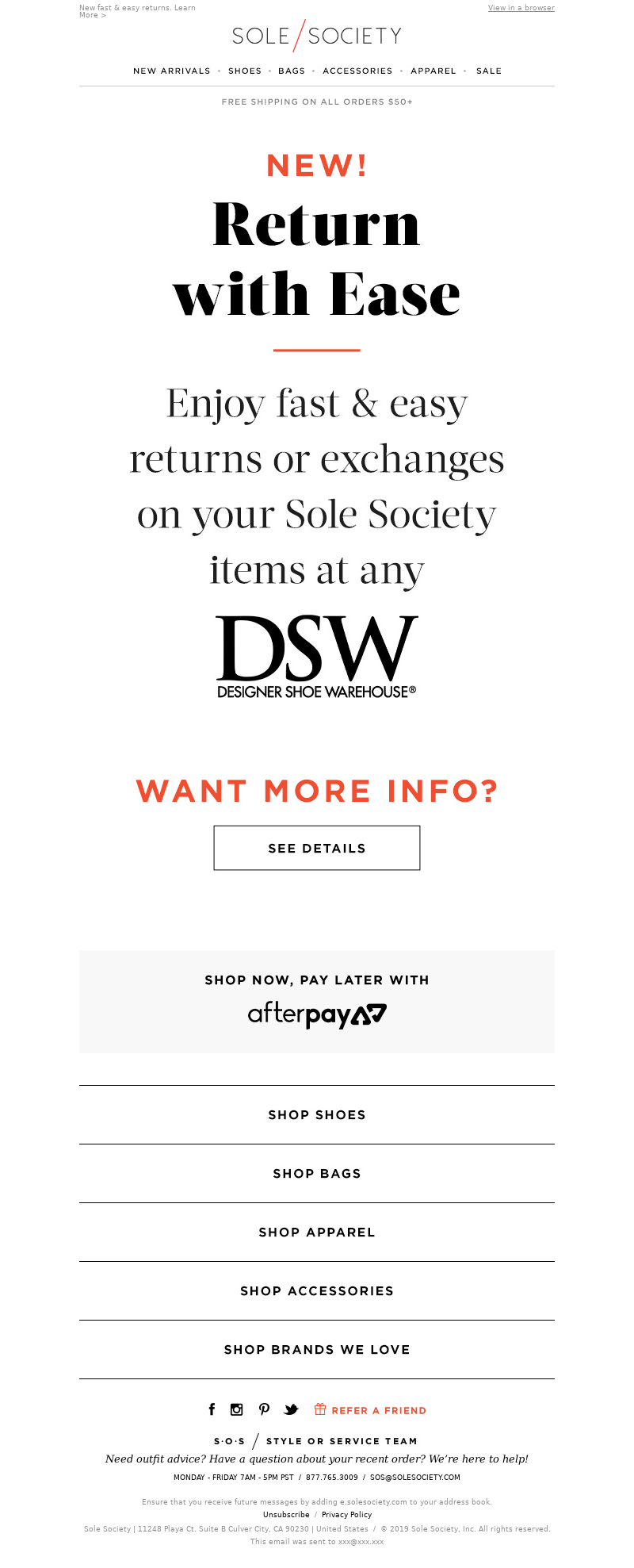 Sole Society - You asked, we listened! Make returns at any DSW location