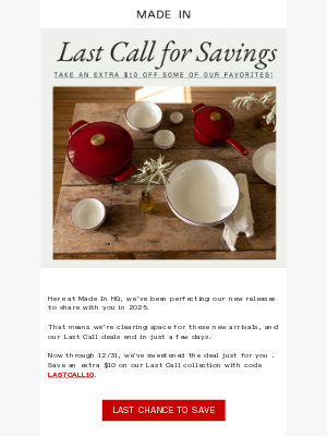 Made In Cookware - An Extra $10 on Last Call Items, Just For You