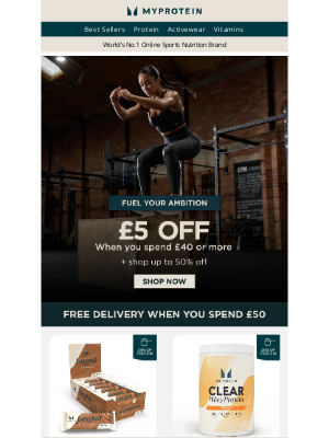 Myprotein (United Kingdom) - £5 off when you spend £40 💰