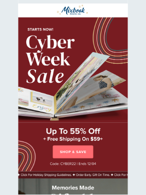 Mixbook - Our Cyber Week sale starts NOW!