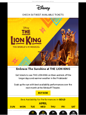 Disney World Resorts - Tickets to THE LION KING are the best way to soak up the warmer weather!