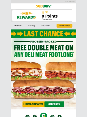 Subway - The Double Deli Deal is leaving! 😭 😭 Get your FREE double deli meat deal now.
