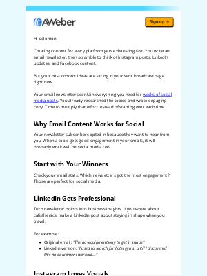 AWeber - Turn one email into 5 social posts