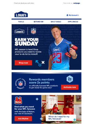 Lowe's - Members get 2x points on tailgating must-haves