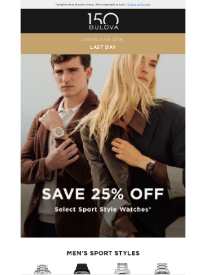 Bulova - Final Hours: Save 25% Off Sport Watches