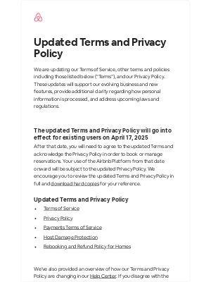 Airbnb - We’re updating our Terms and Privacy Policy
