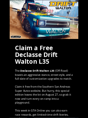 Rockstar Games - LIMITED-TIME OFFER: Free Drift Car in GTA Online