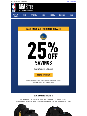 National Basketball Association (NBA) - The Final Hours Of Game-Changing Savings: 25% Off Warriors Gear!