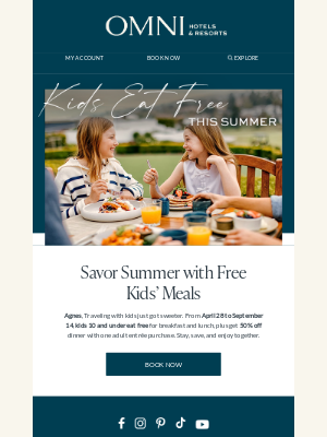 Omni Hotels & Resorts - 𝗞𝗶𝗱𝘀 𝟭𝟬 𝗮𝗻𝗱 𝘂𝗻𝗱𝗲𝗿 𝗲𝗮𝘁 𝗳𝗿𝗲𝗲 this summer with the purchase of an adult entrée.