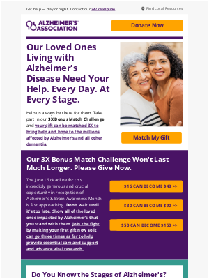 Alzheimer’s Association - What if your gift could go 3x as far?