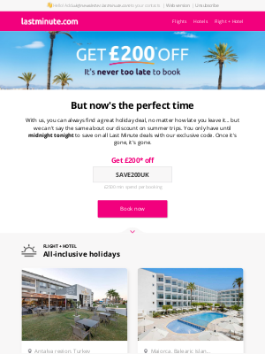 Lastminute (United Kingdom) - Last chance to save £200 on summer!