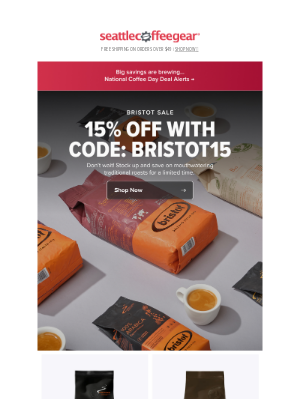 Seattle Coffee Gear - Bristot Sale is Back! Save 15% on your order now.