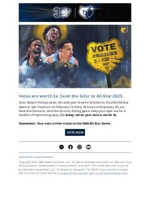 Memphis Grizzlies - Your NBA All-Star vote is worth TRIPLE‼️