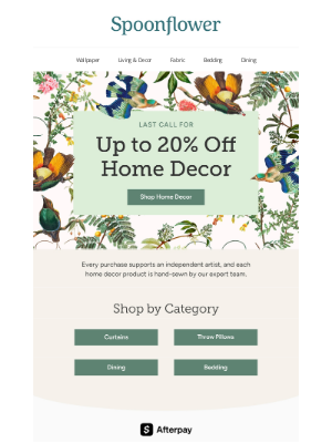 Spoonflower - Last call for up to 20% off home decor!