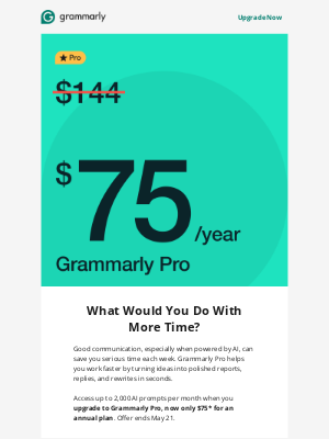 Grammarly - Only $75 for a year of Grammarly Pro!