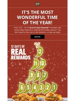 Church's Chicken - 12 Days of Real Rewards™ is almost here!