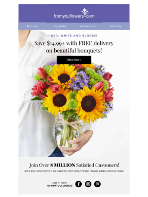 From You Flowers - Order Flowers Today w/ Free Delivery! ($14.99+ Value!)