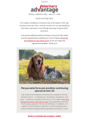 Vet-Advantage Magazine - Pet Parasite Forecast Predicts Continuing Spread Across US