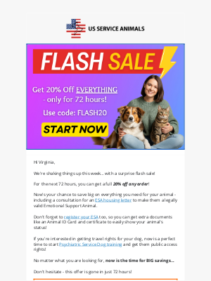US Service Animals - 🚨 72-Hour Flash Sale: Get 20% Off Everything! 🚨