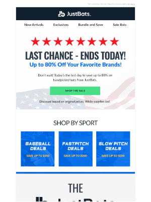 JustBats - Last Chance At Up To 80% Off Bats