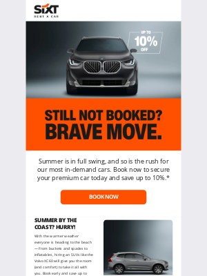 Sixt rent a car - Last call: Save up to 10% off before we're fully booked!
