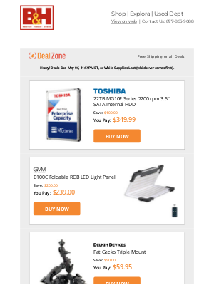 B&H Photo Video - Today's Deals: 🔥$100.00 OFF! Toshiba 22TB 3.5