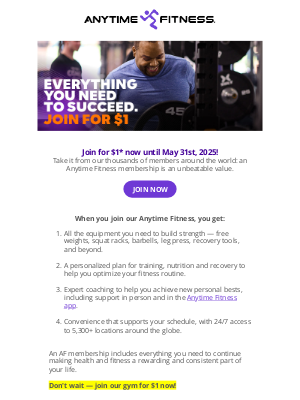 Anytime Fitness - Join for $1 is BACK!