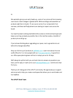 Uplift Desk -  We’ve Got News (and a Little Heads-Up)