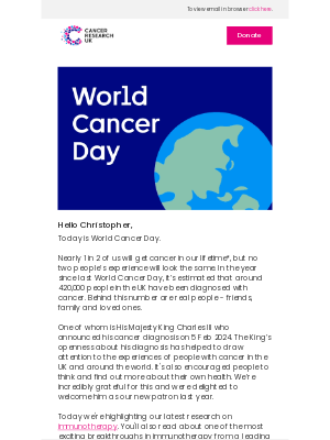 Cancer Research (United Kingdom) - Christopher, it's World Cancer Day
