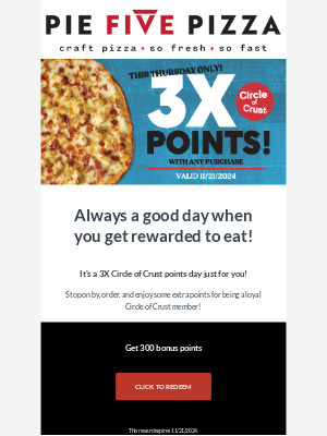 Pie Five Pizza - Circle of Crust Members: Triple Your Points Today!