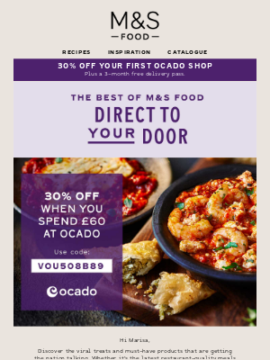 Marks and Spencer (United Kingdom) - M&S Food, delivered! Save 30% on your first Ocado shop
