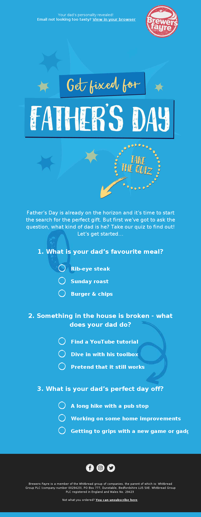 Brewers Fayre (UK) - Take our Father’s Day quiz