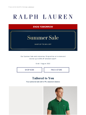 Ralph Lauren (UK) - The Summer Sale Ends Tomorrow