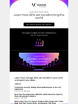 Vonage - Vonage CodeConnect: Register for the new developer event series