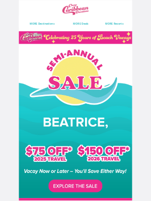 CheapCaribbean - Your Future Self Says Book That Beach 🏝️ $75 Off Now or $150 Off Later