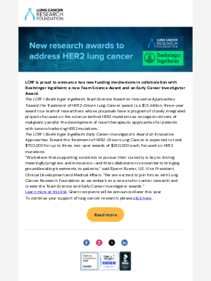 Lung Cancer Research Foundation - LCRF + BI announce new grants focusing on HER2 mutant lung cancer