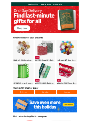 Amazon - Last-minute gifts delivered tomorrow, wrapping paper, stocking stuffers & more