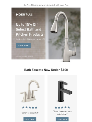 Moen - Up to 15% Off Select Bath & Kitchen Products