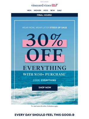 Vineyard Vines - FINAL HOURS: 30% Off Everything With $150+ Purchase