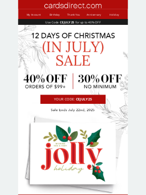 CardsDirect - 3 Holly Leaves, 2 Peaceful Doves, and 40% OFF Festive Cards!