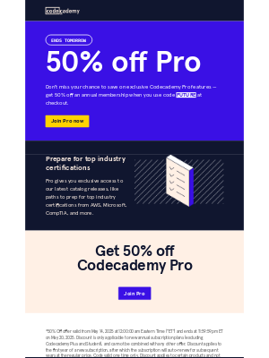 Codecademy - Ends tomorrow: 50% off Pro