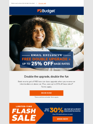 Budget - STILL TIME: Free Double Upgrade + Save up to 25%