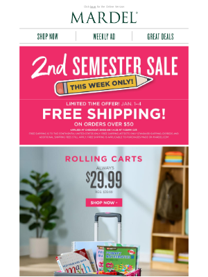 Mardel Christian and Education Stores, Inc. - Free Shipping + 2nd Semester Sale Continues!