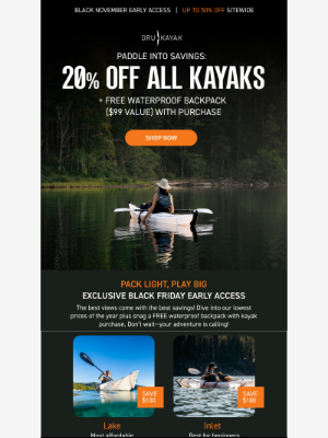 Oru Kayak - Flash Friday: 20% Off Kayaks + Free Waterproof Backpack ⚡