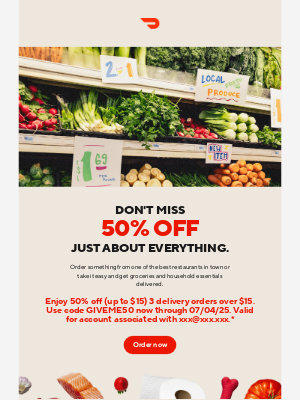 DoorDash - Reminder: Save 50% on 3 delivery orders.