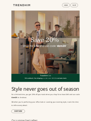 Trendhim - Save 20% when you shop for $40.