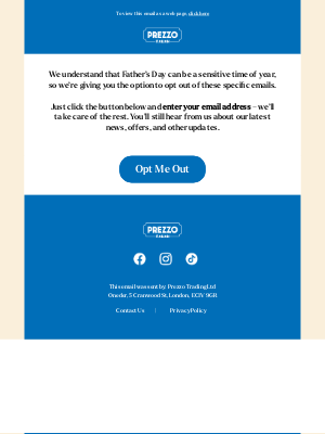 Prezzo (United Kingdom) - Would You Like to Opt Out of Father's Day emails?