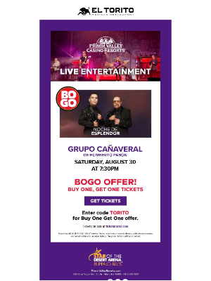 El Torito - LOYALTY EXCLUSIVE: BOGO Tickets to Grupo Canaveral